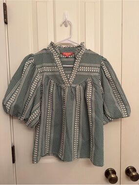 THML Textured Stripe Puff Sleeve Top